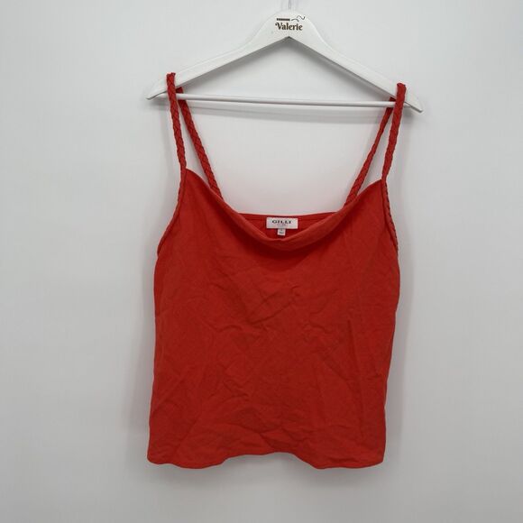 Gilli Red Orange Linen Blend Tank Top Braided Summer Size Large - Picture 1 of 6